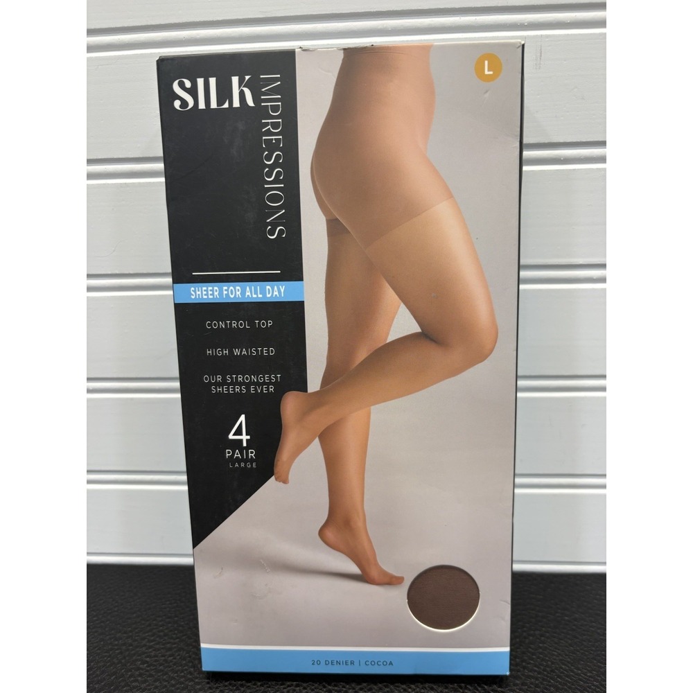 Silk Impressions Sheer Control Top Tights Womens Size Large Cocoa 4Pairs